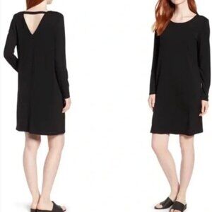 Eileen Fisher Shift Dress Black Ballet Neck Cut-Out Back Classic LBD